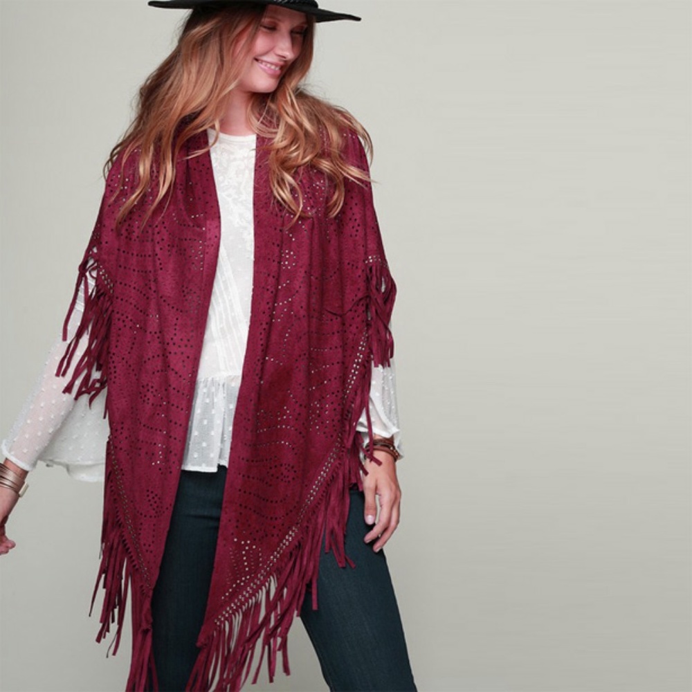 1 LEFT‼️ NWT Vegan Suede Red Boho Shawl